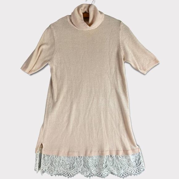 Apt. 9 Womens Long Sweater Short Sleeve Lace Hem Cowl Neck Medium - Picture 2 of 9